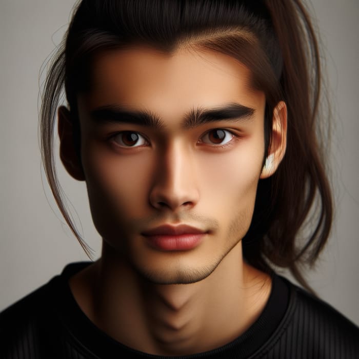 Emotive Brown Eyes: Young Asian Man Close-Up Portrait