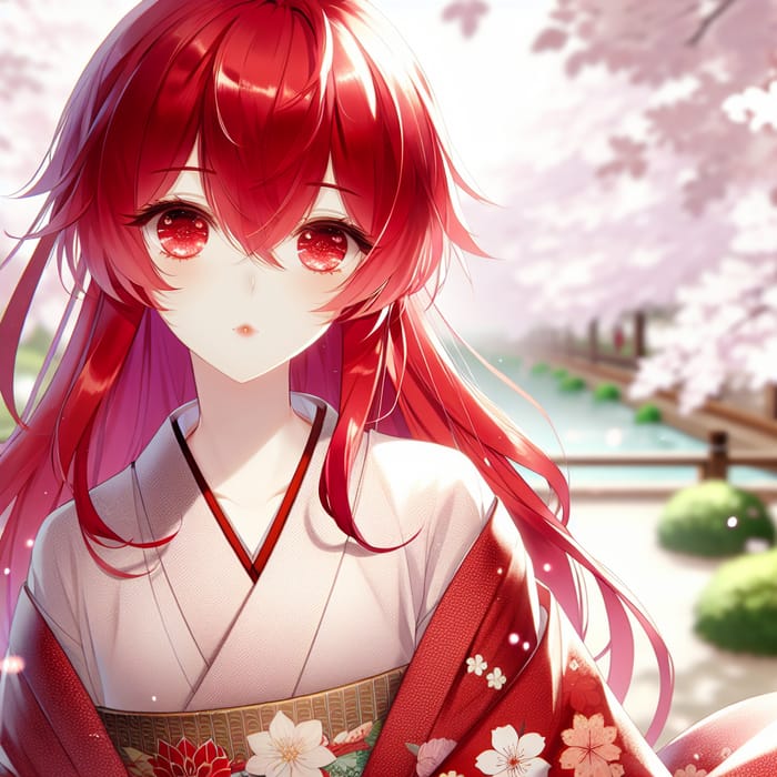Sensual Redheaded Anime Beauty Exuding Elegance