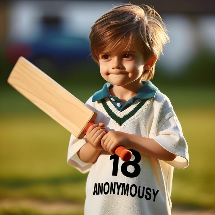 Young Boy with Cricket Bat and Virat Kohli Jersey