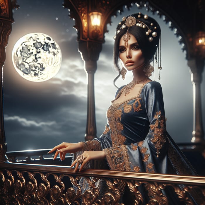 Beautiful Persian Princess in Moonlight | Royal Serenity