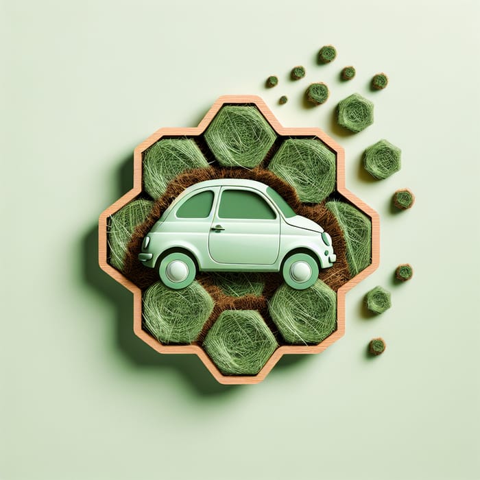 Fresh Light Green Car Emerging from Brown Honeycomb Board