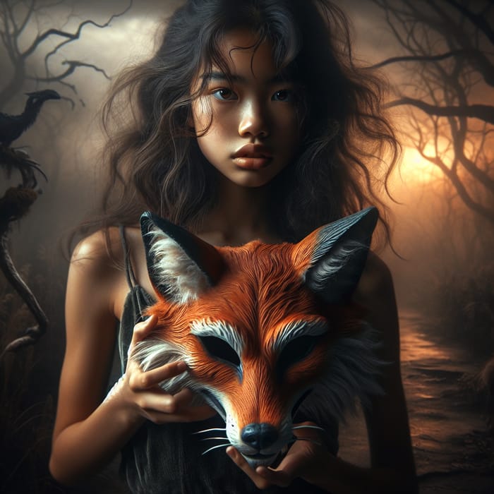 Fox Mask Girl - Horror Digital Art