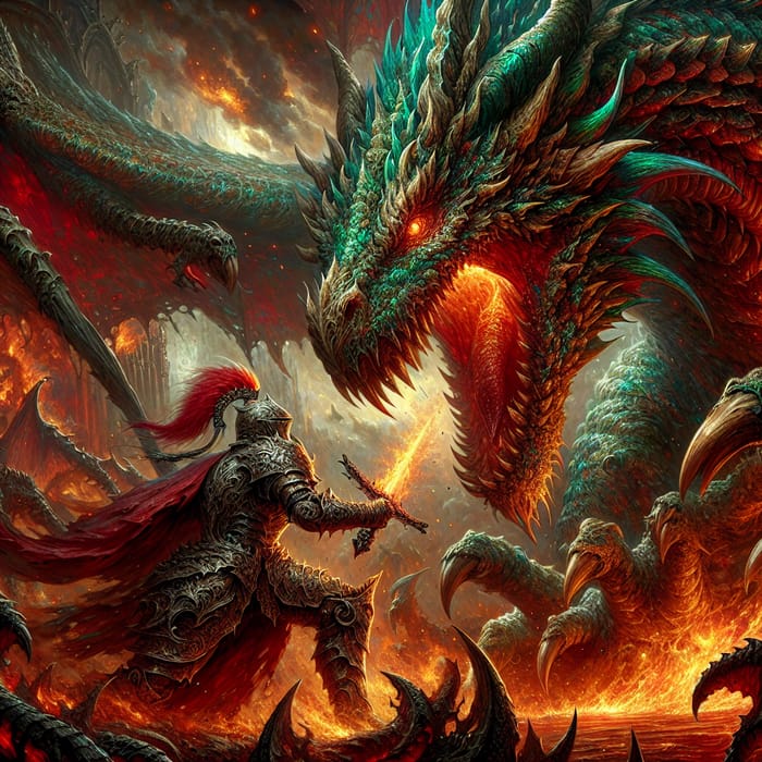 Fearsome Dragon Devouring Knight in Epic Fantasy Battle