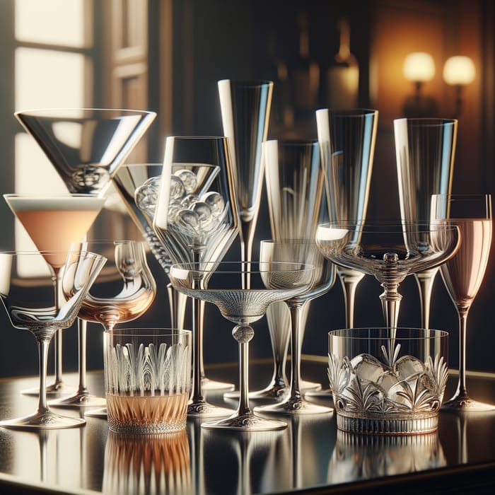 Variety of Cocktail Glasses on Elegant Bar Top