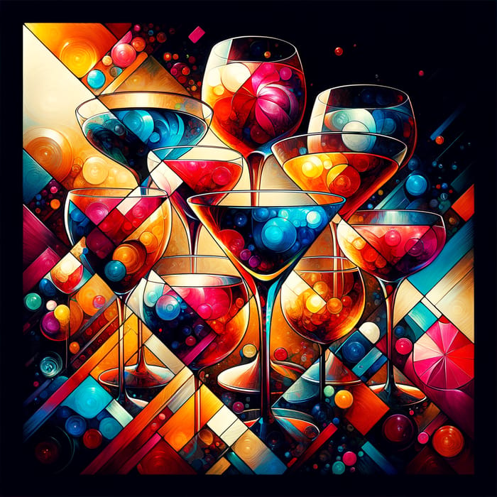 Vibrant Cocktail Glasses Collage | Macro Mixology Artistry