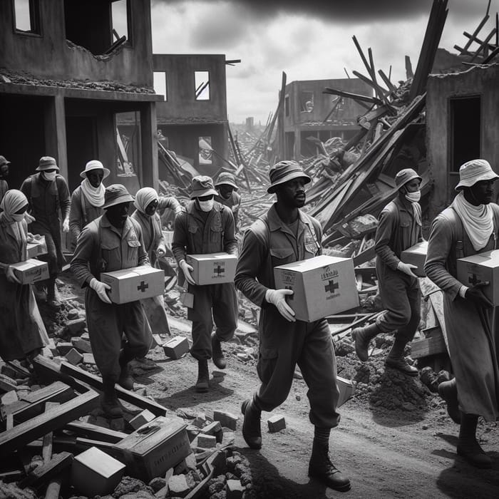 Documentary Style Humanitarian Workers Delivering Supplies to Disaster Areas