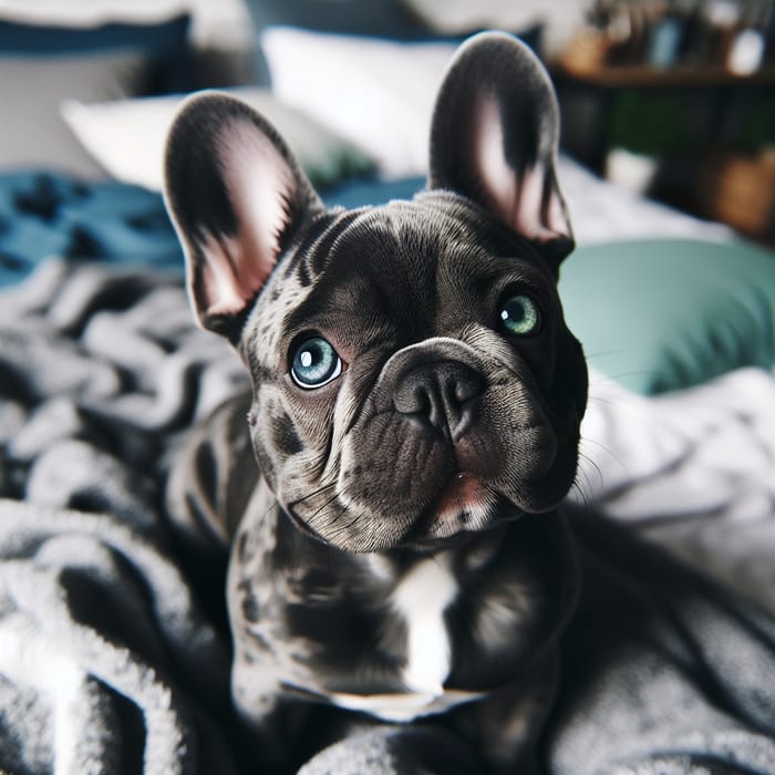Blue Merle French Bulldog with Green and Blue Eyes