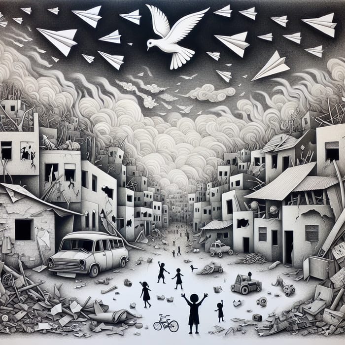 Child-like Illustrations of Gaza War Memories & Peace Symbols