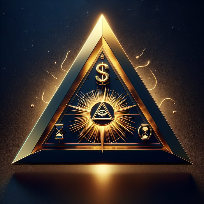 Impressive 3D Rendering: Golden Triangle Symbolizing Energy, Money, Time