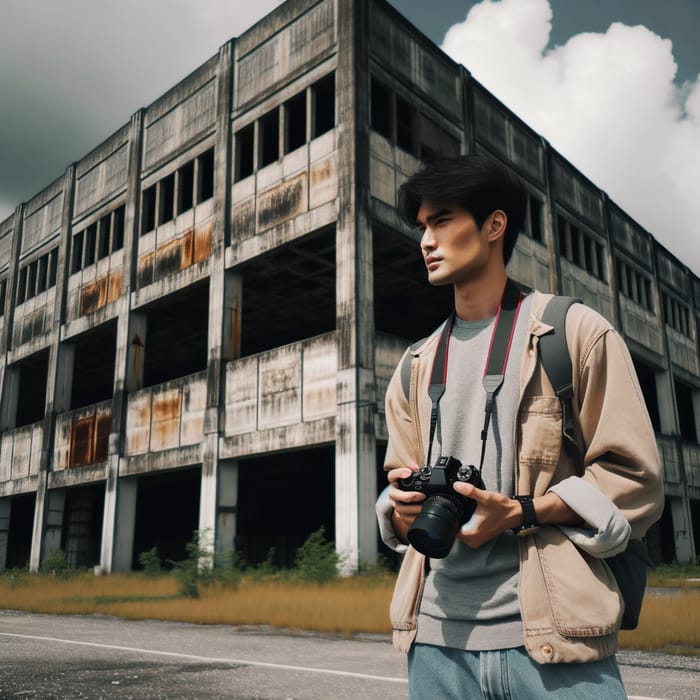 Exploring Large Abandoned Building: South Asian Man Film Scene