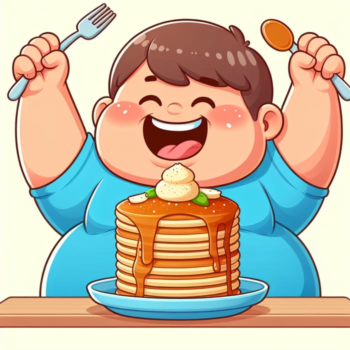Chubby Person Eating Pancakes - Delightful Breakfast Moment