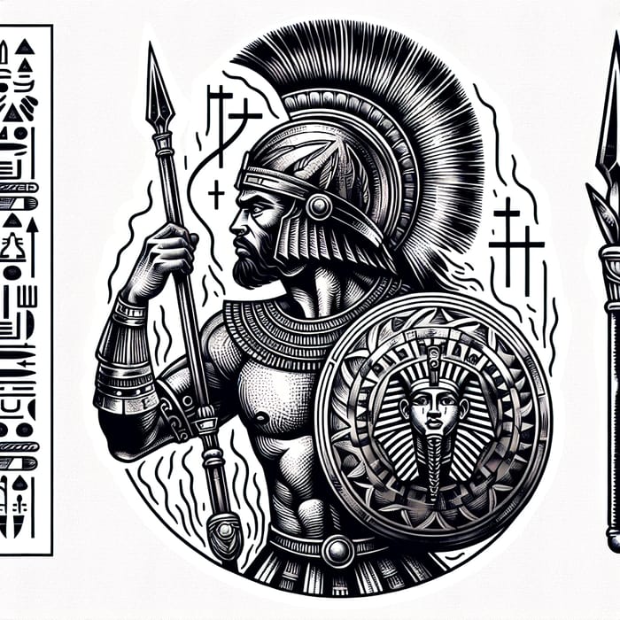 Powerful Warrior Tattoo with Egyptian Hieroglyphics