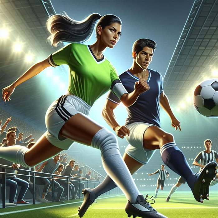 Exciting Soccer Match: South Asian Woman vs. Hispanic Man
