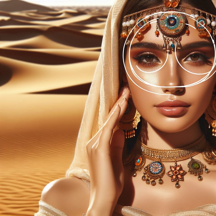 Girl Wearing Eastern Accessories in Golden Desert