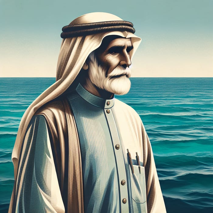 Elderly Man in Gulf Clothing by the Seashore