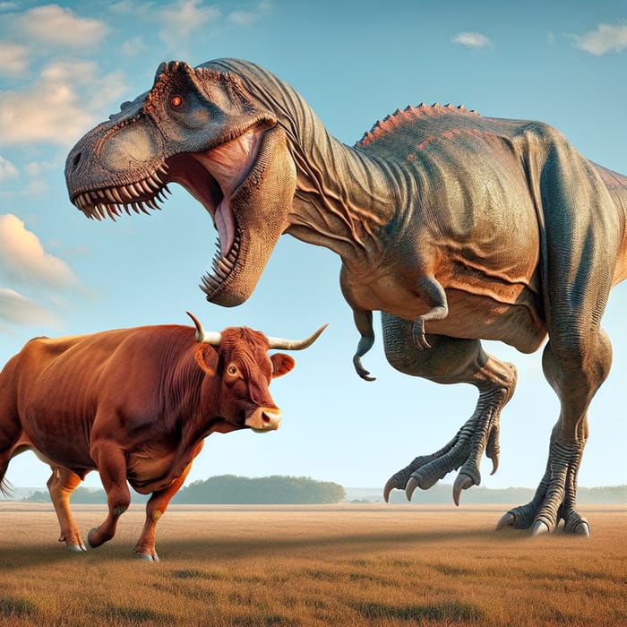 Cow Battle: Surreal Clash with T-Rex