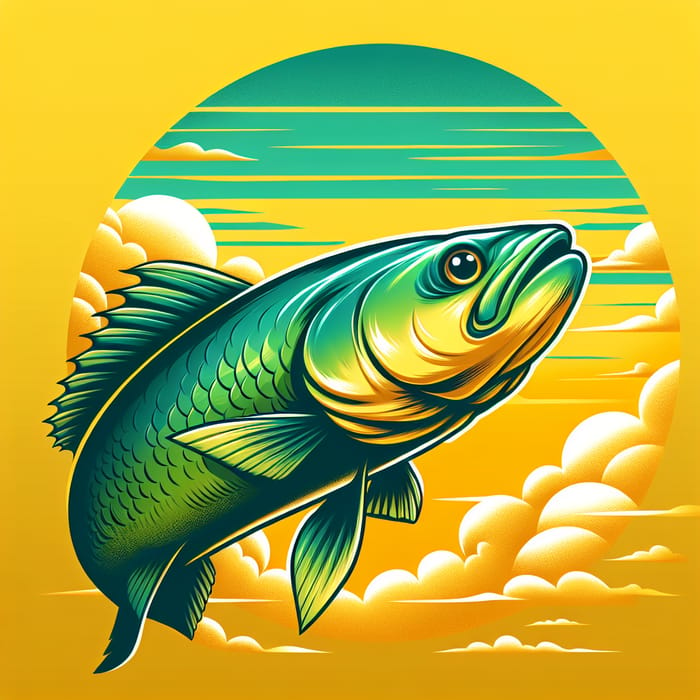Realistic Haki Green Fish Gazing at Yellow Sky