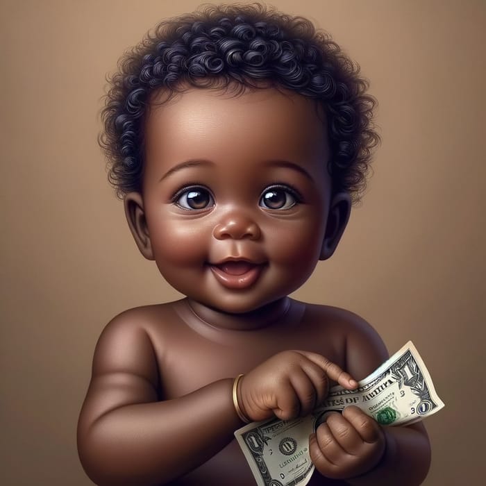 Cute African Baby Holding Cash Money
