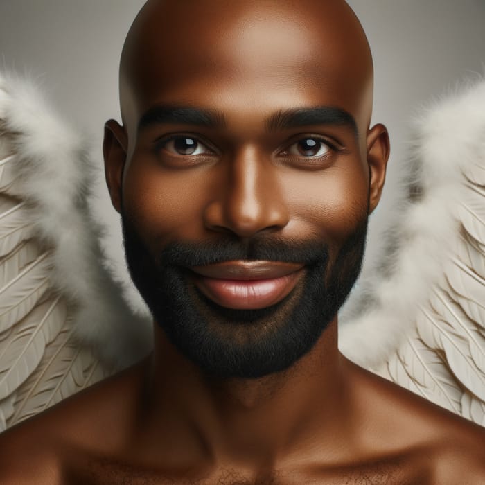 Seductive African-American Man with Angel Wings and Immaculate Smile