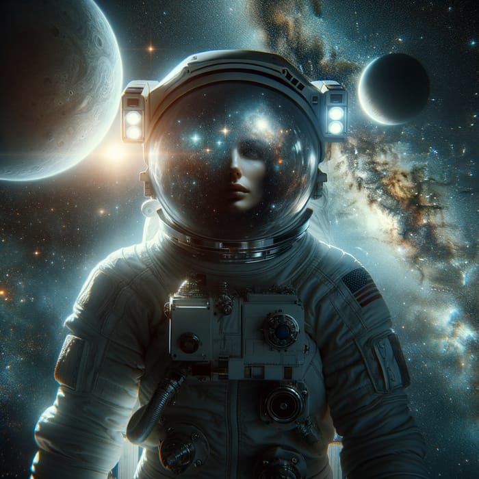 Realistic Woman Walking in Outer Space - Surreal Astronaut Artwork