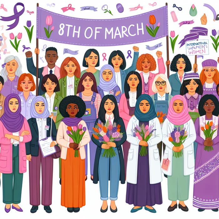 8th of March Illustration | Diverse Women Peaceful Rally