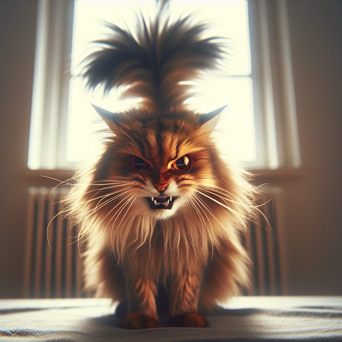 Enraged Cat with Fluffed Fur | Fiery Gaze