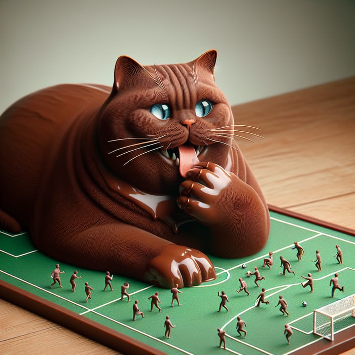 Chubby British Chocolate Cat on Soccer Field - Hyperrealism and Photorealism