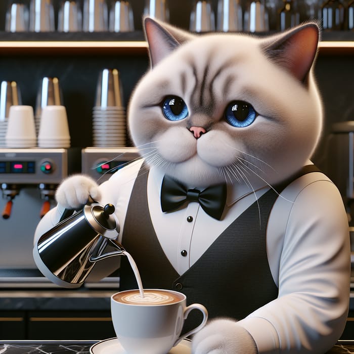 Charming British Cat Waiter in Coffee Shop Scene