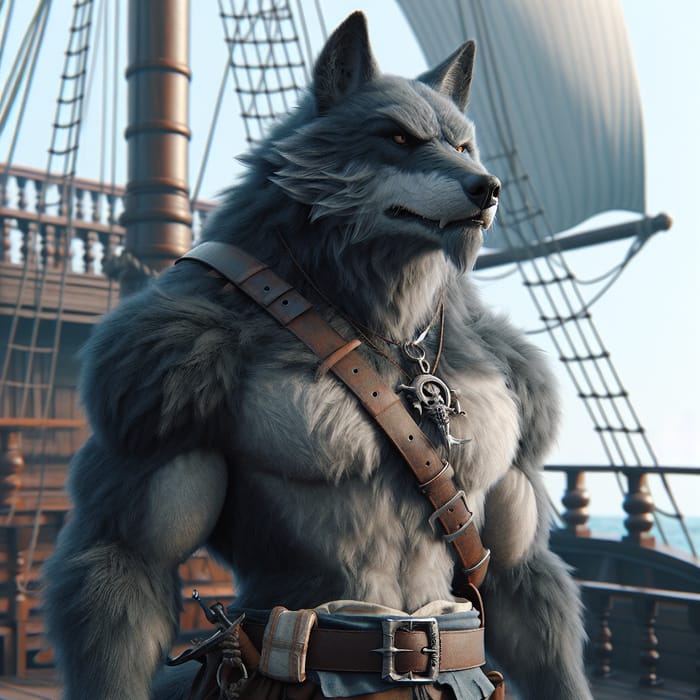 Menacing Pirate-Wolf on Pirate Ship - Hyperrealism and Photorealism Art
