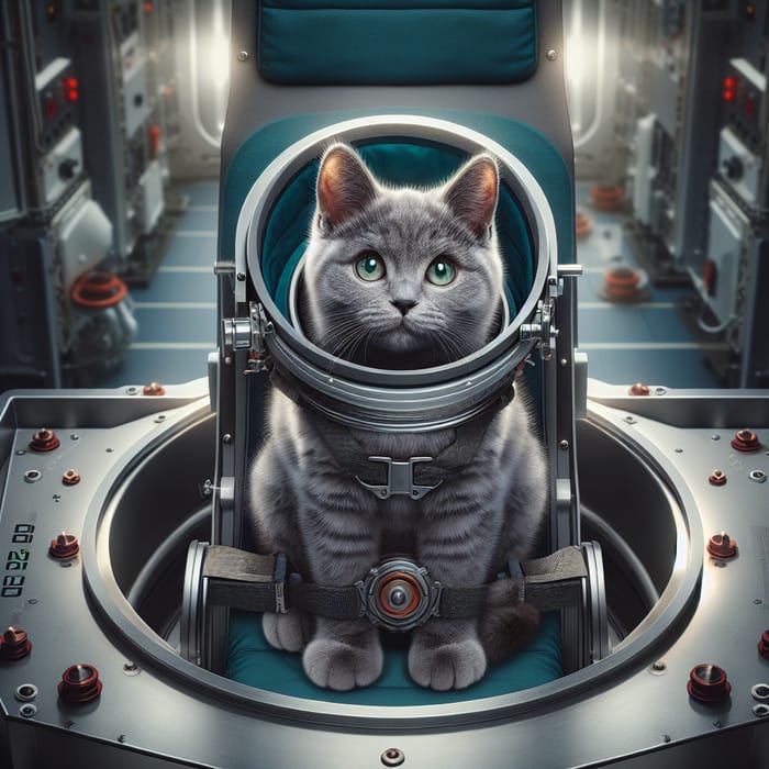 Gray British Kitten Training for Space Journey in Astronautics Lab