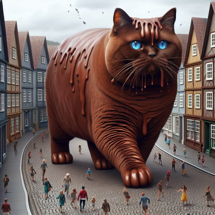 Chocolate Cat - Hyperrealistic Depiction of a British Cat in the City