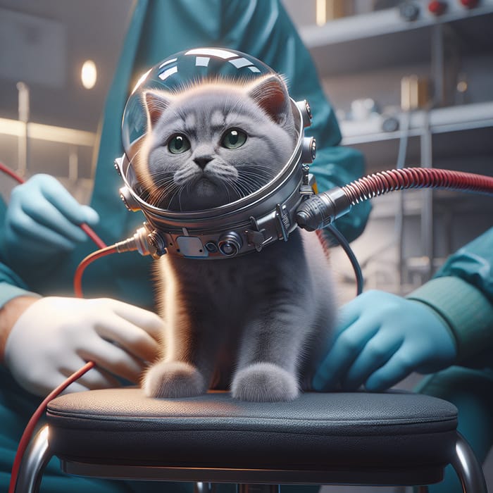 Astronaut Kitten in Space Laboratory - Grey British Kitten