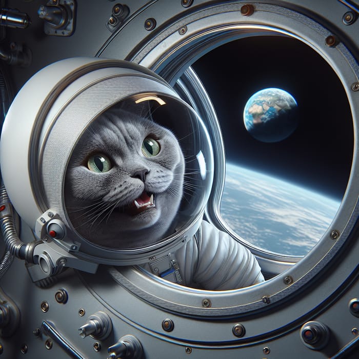 British Cat Astronaut in Spacecraft | Hyperrealistic Art with Gravity-Defying Bliss