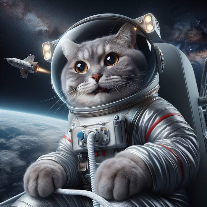 Grey Astronaut Cat in Space: Stunning Hyperrealism