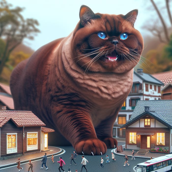 Enormous British Cat Strolling Through Miniature City - Hyperrealism Photography
