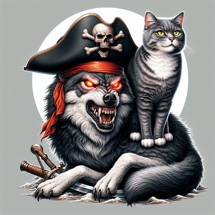 Intense Cat vs. Wolf Pirate Duel | Hyperrealism Art