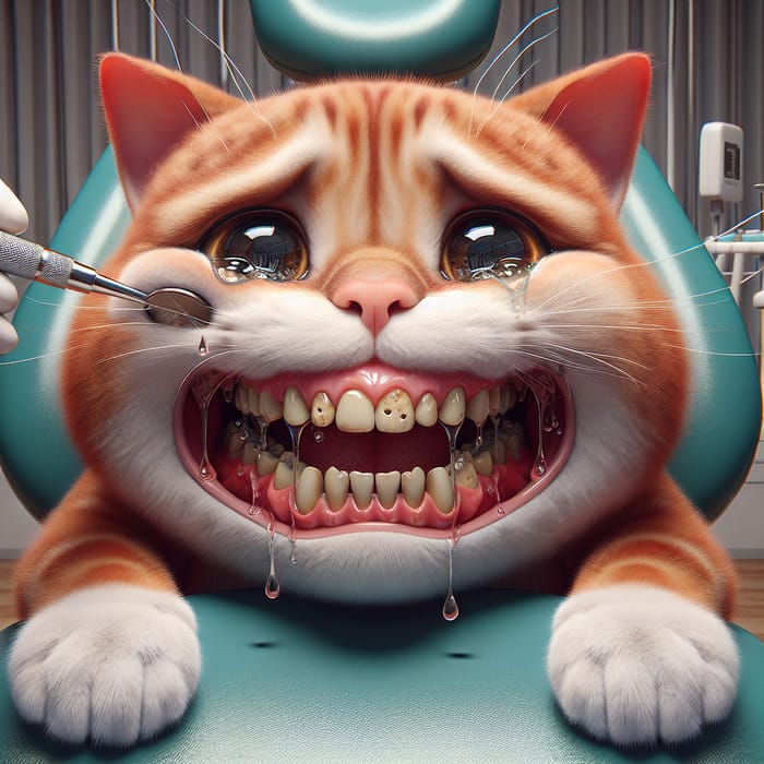 Sad Cat at Dentist with Dirty Brown Teeth | Hyperrealism Photo