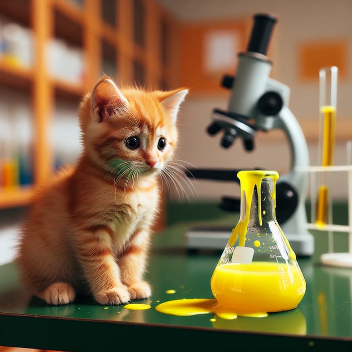 Curious Ginger Kitten in Lab | Unexpected Chemistry Spill