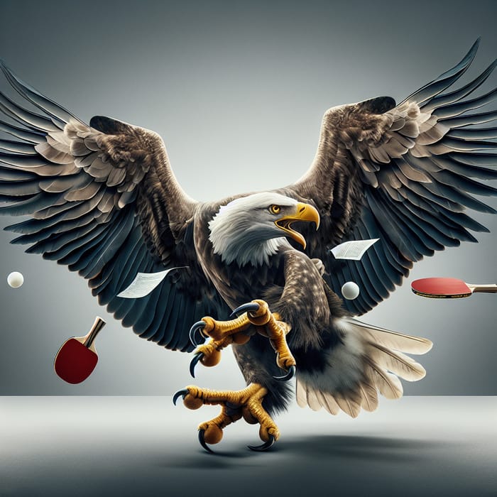 Majestic Eagles Swinging Ping Pong Paddle and Showing Paper
