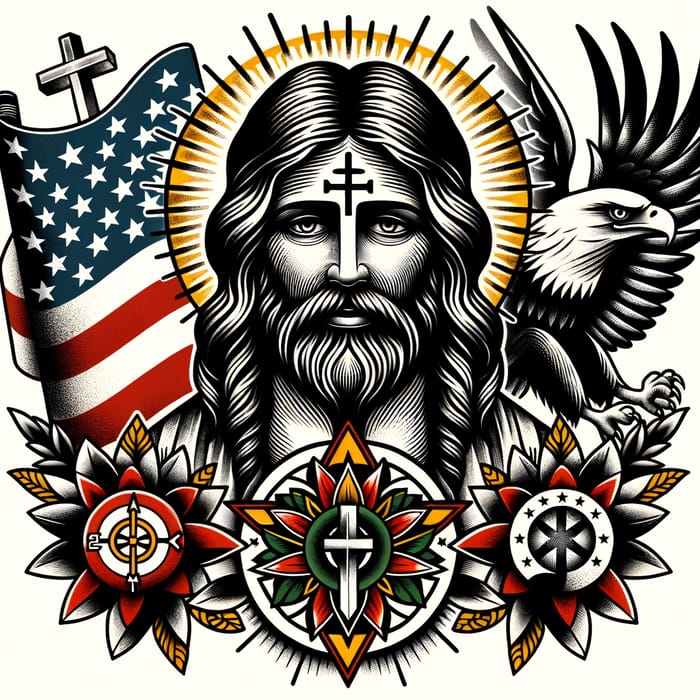 Tattoo Style Jesus Patriotic Design