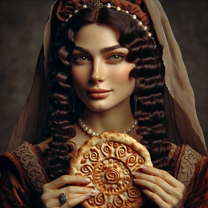 Mona Lisa Enjoying Traditional Uzbek Bread