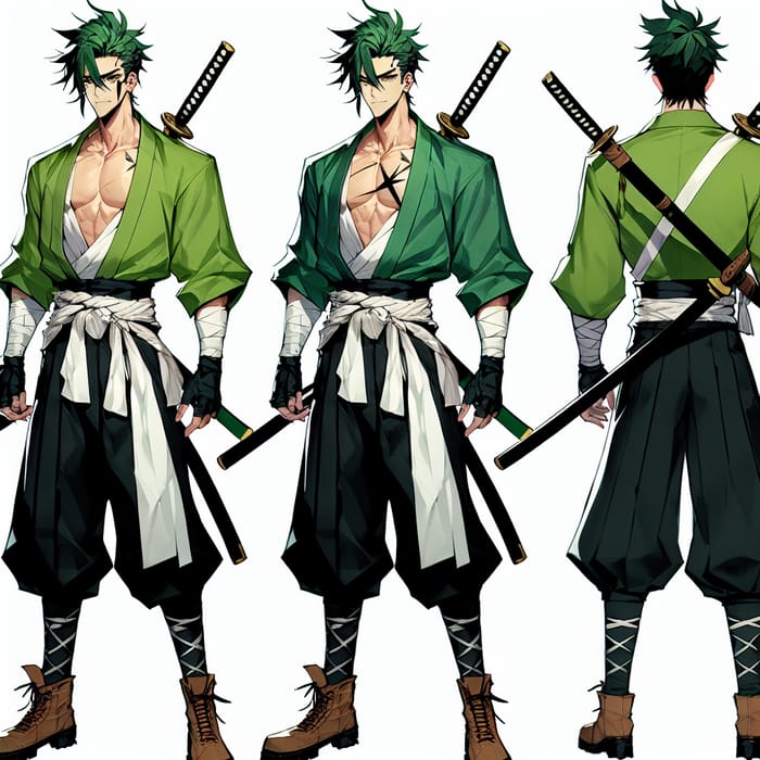 Zoro Concept Art: Green Attire & Three Katanas | Fictional Character Design