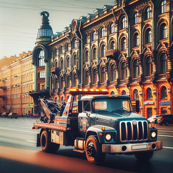 Tow Truck in St. Petersburg Summer Scene