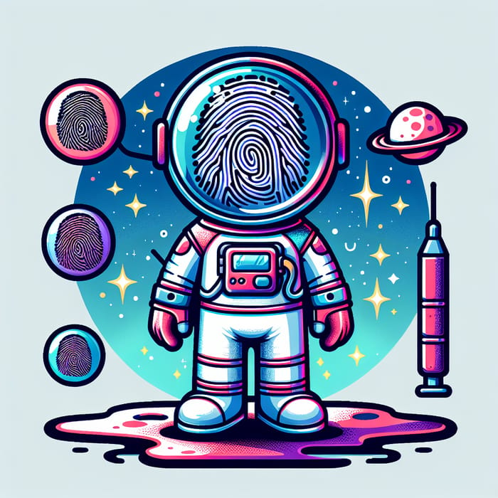 Fingerprint Astronaut Character Design in Cartoon Style
