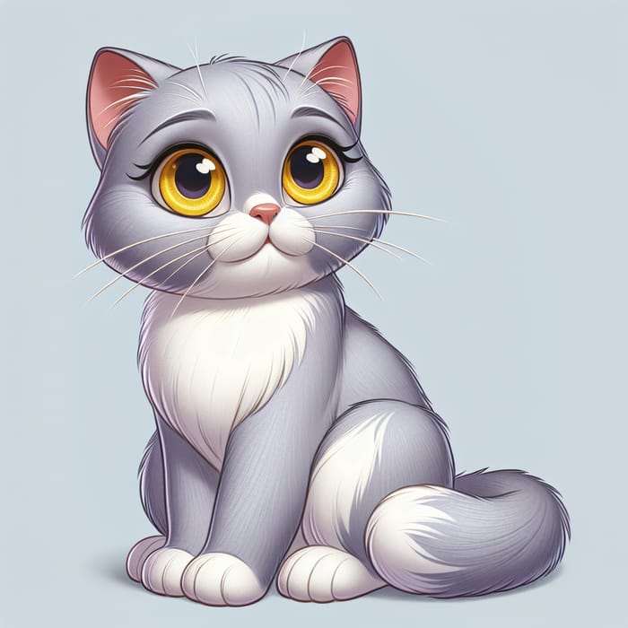 Whimsical Light Grey Scottish Short Hair Cat with Yellow Eyes
