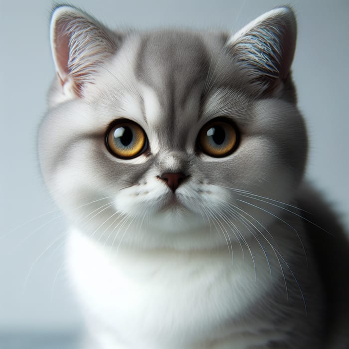 Light Grey Scottish Short Hair Cat with White Paws & Yellow Eyes