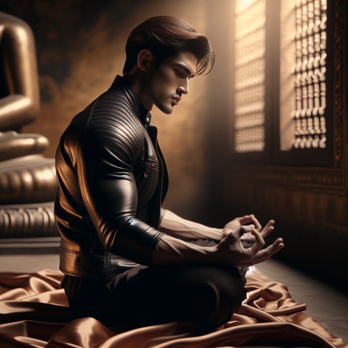 Buddhist Andrew Tate - Meditating in Black Leather Jacket