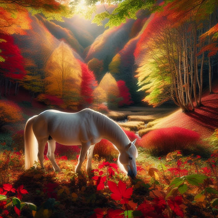 White Horse in Autumn Valley | Tranquil Scenery