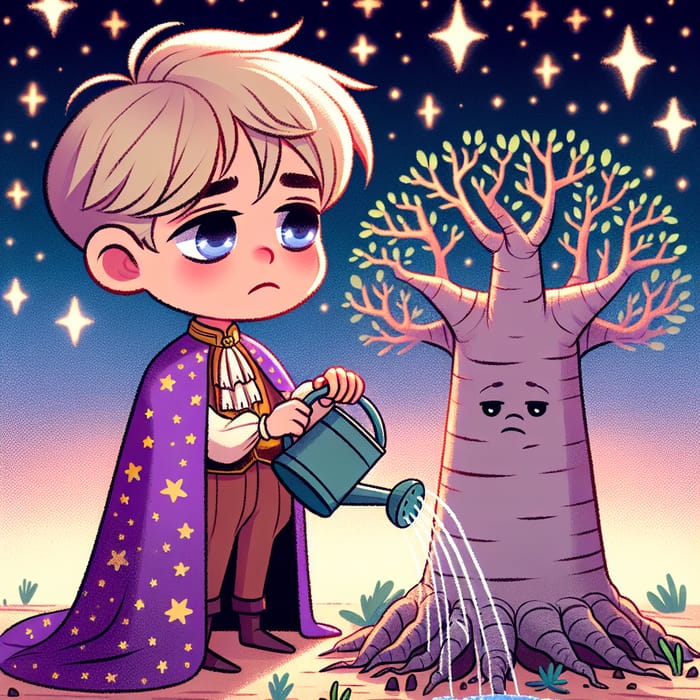 Little Prince Caring for Baobab Tree - Symbol of Responsibility