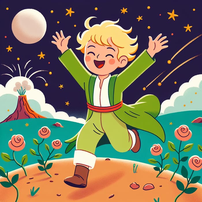 The Little Prince Running Free with Arms Raised